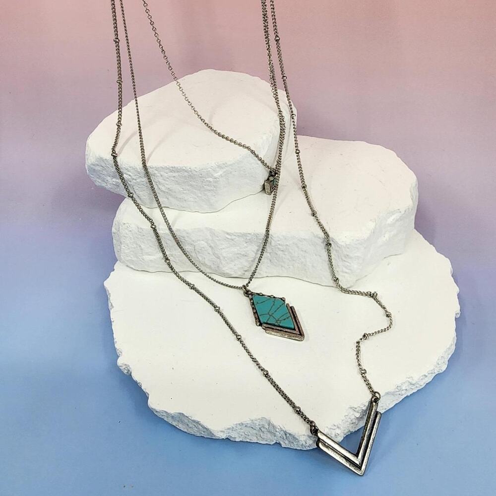 Silver tone layered turquoise look
